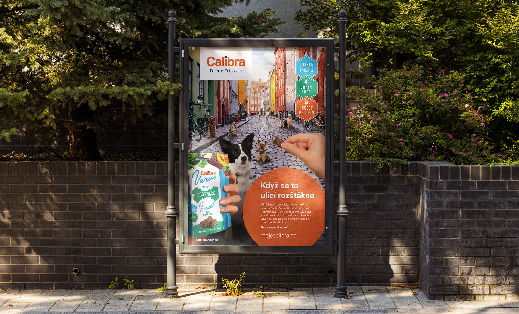 Calibra Verve dog snack poster on a street billboard