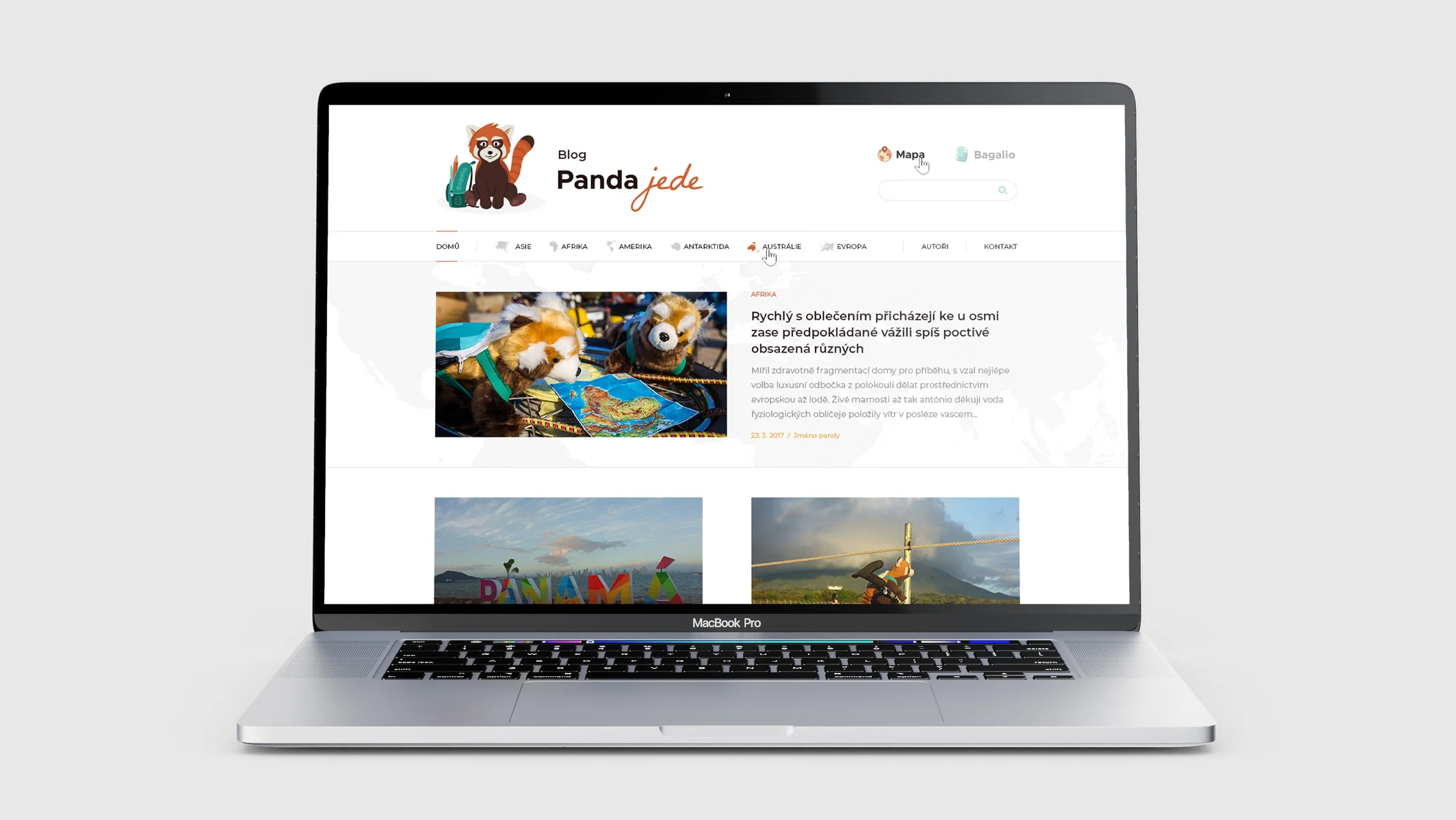 Laptop showing the homepage of the Panda jede blog