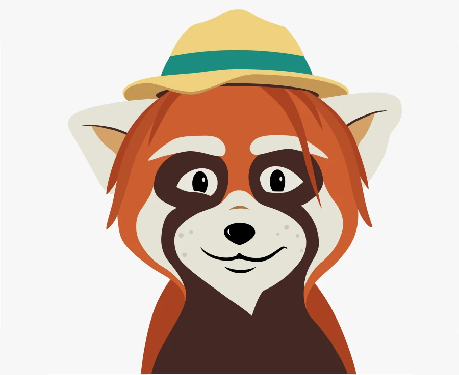Red panda mascot illustration wearing a straw hat