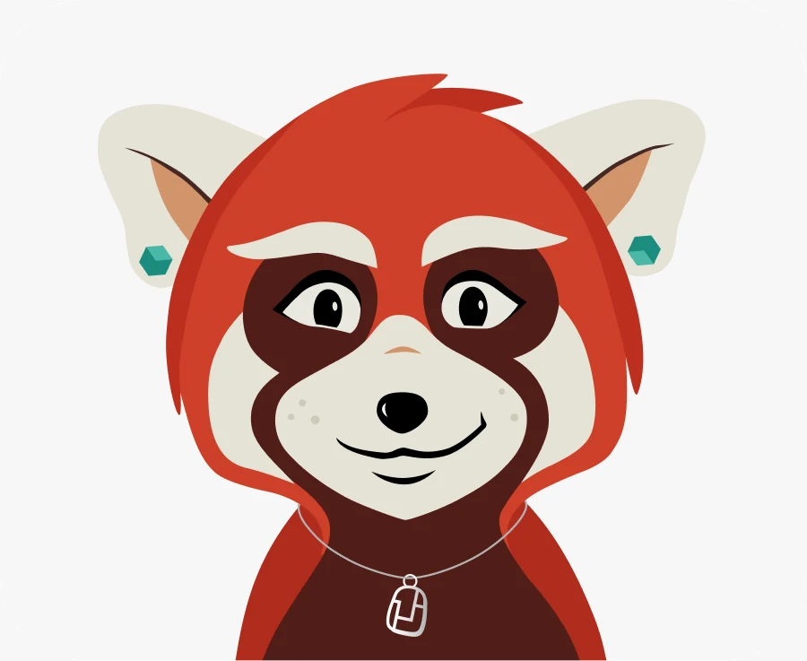 Red panda mascot illustration with earrings and a pendant
