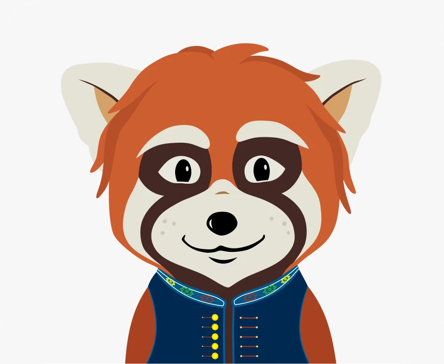 Red panda mascot illustration in an embroidered vest